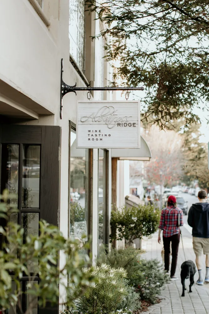 The Albatross Ridge tasting room sign in Carmel-by-the-Sea