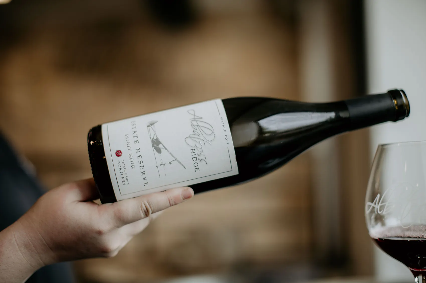 A bottle of Albatross Ridge Estate Reserve Pinot Noir