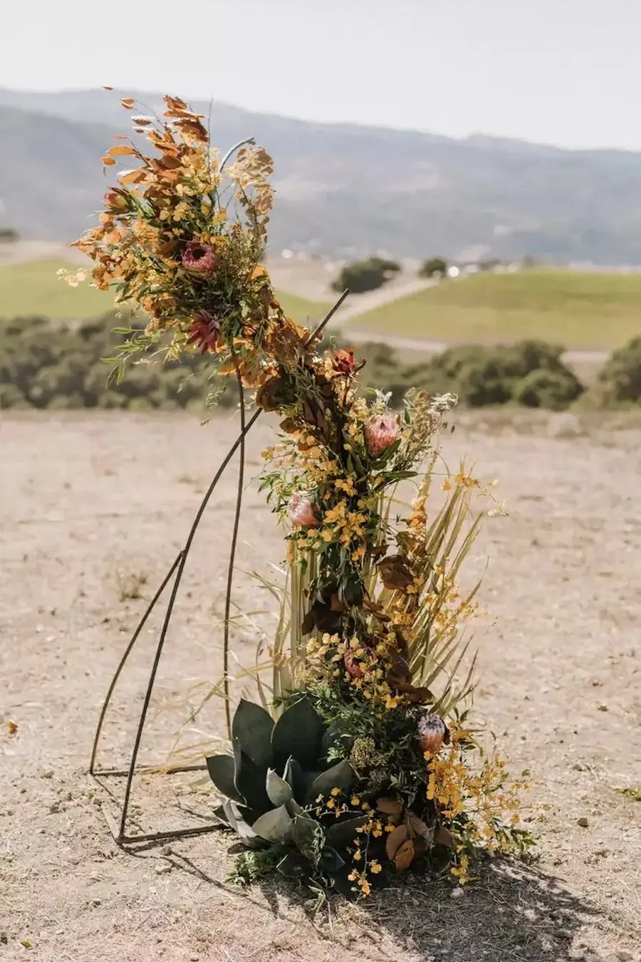 A floral installation standing in the golden field